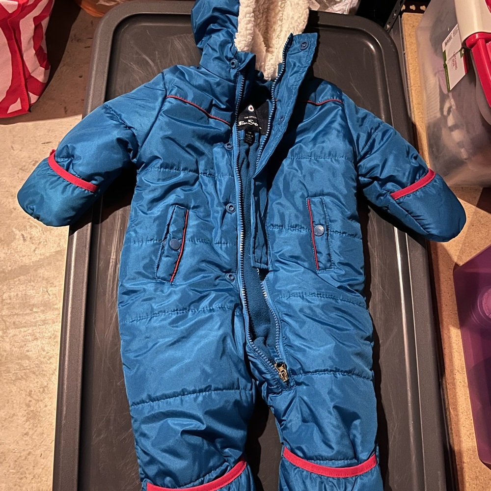 Ben Sherman Blue Hooded Snowsuit with Red Accents